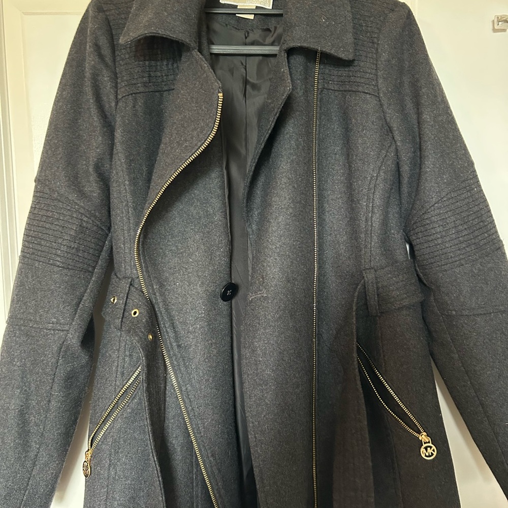 MICHAEL Michael Kors Gray Pea Coat with Gold Accents